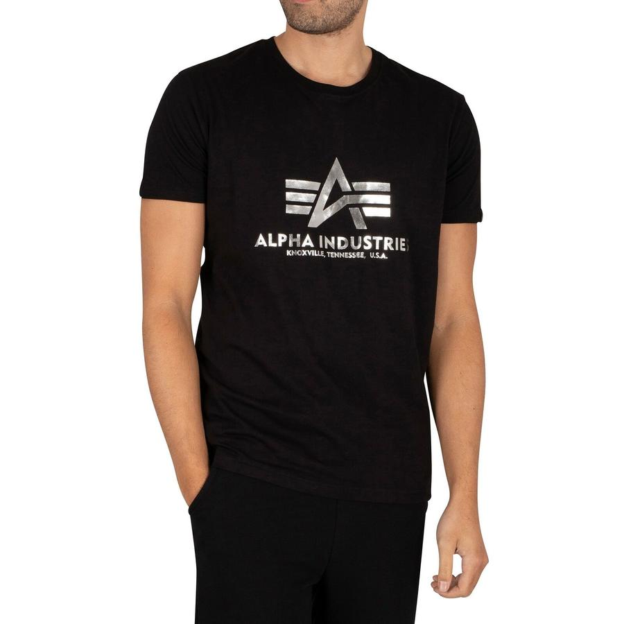 Basic T Foil Print - black/metal silver