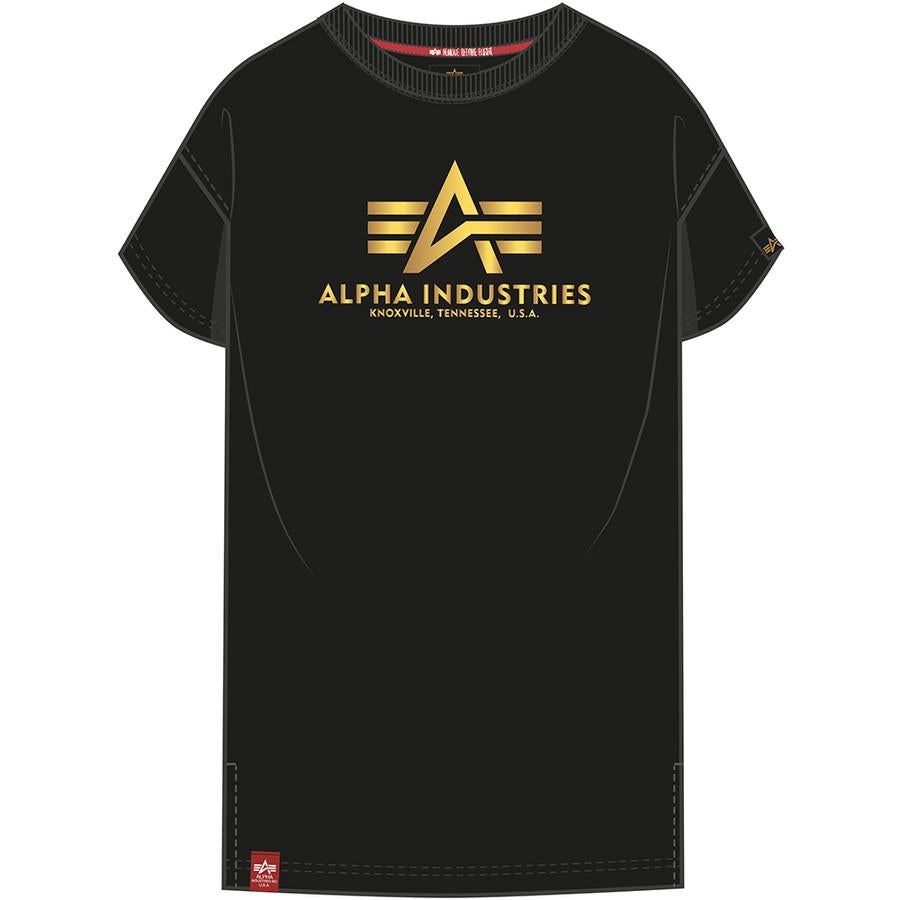 Basic T Long Foil Print Woman - black/yellow gold