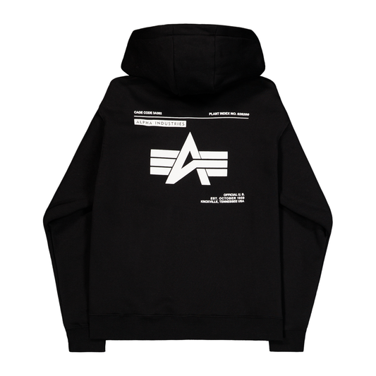 Label Zip Back Print Hoodie - black