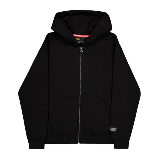 Label Zip Back Print Hoodie - black