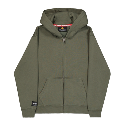 Label Zip Back Print Hoodie - dark olive