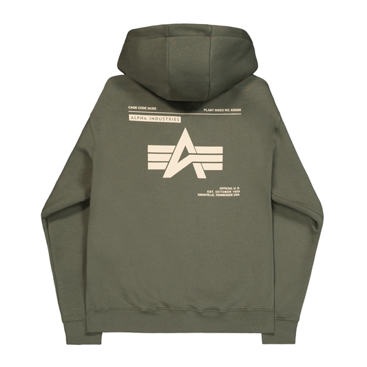 Label Zip Back Print Hoodie - dark olive