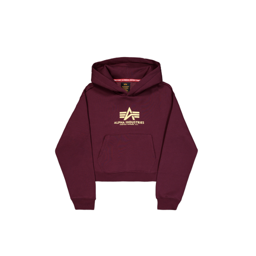 Basic Big Logo Puff Print Hoodie Women - dark cherry