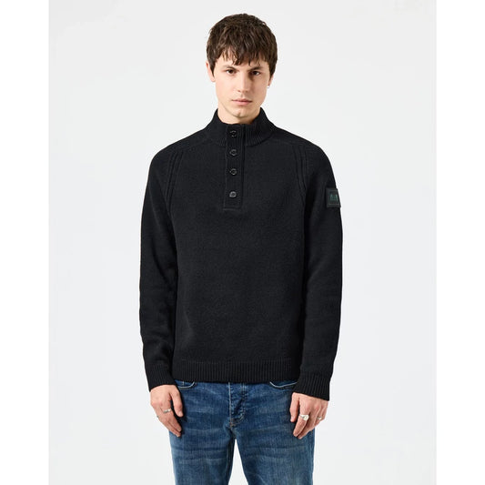 Castillos Knitted Wool Quarter Neck Sweater - black