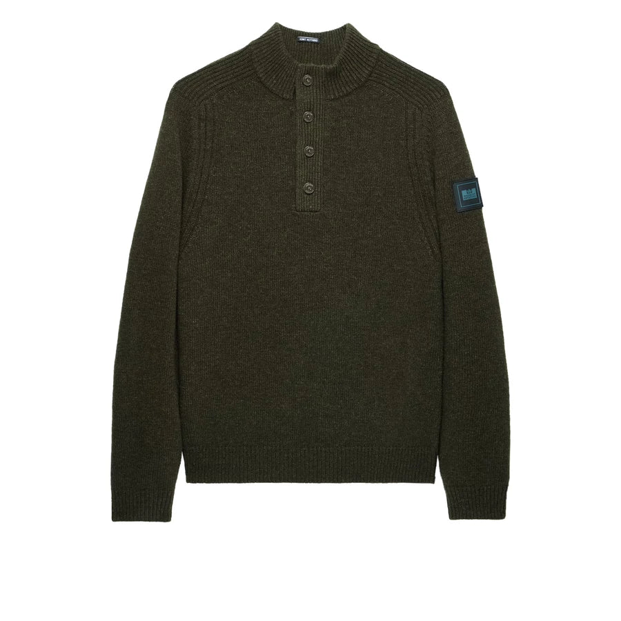 Castillos Knitted Wool Quarter Neck Sweater - castle green