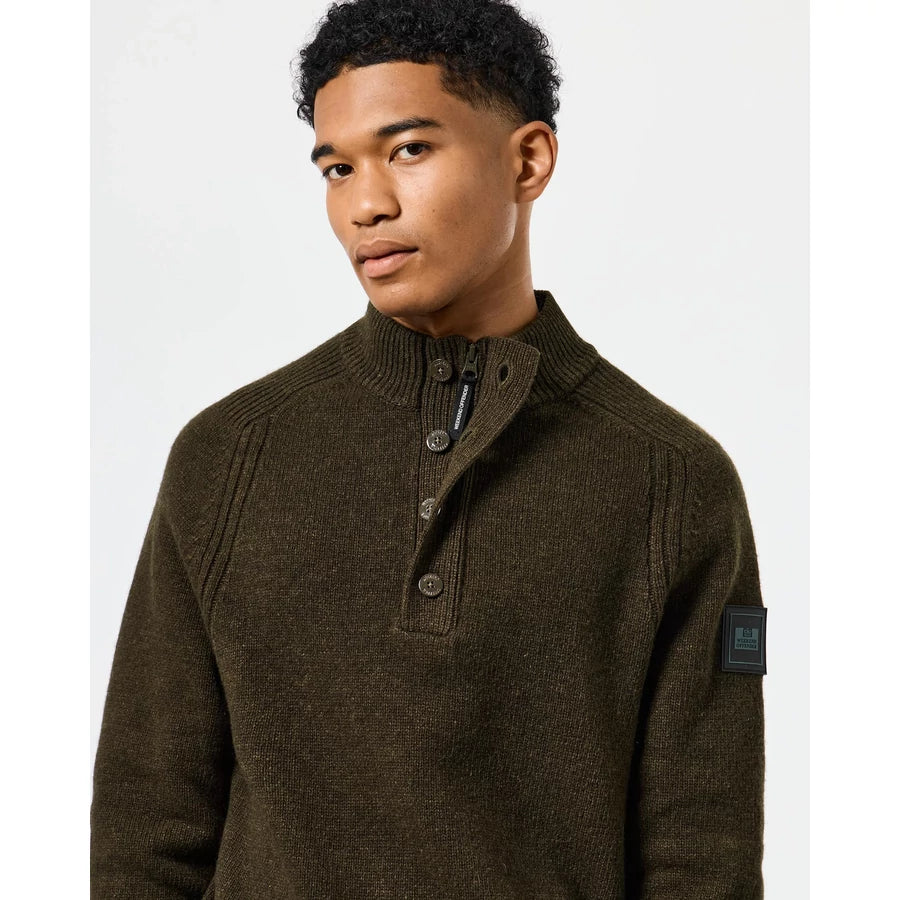 Castillos Knitted Wool Quarter Neck Sweater - castle green