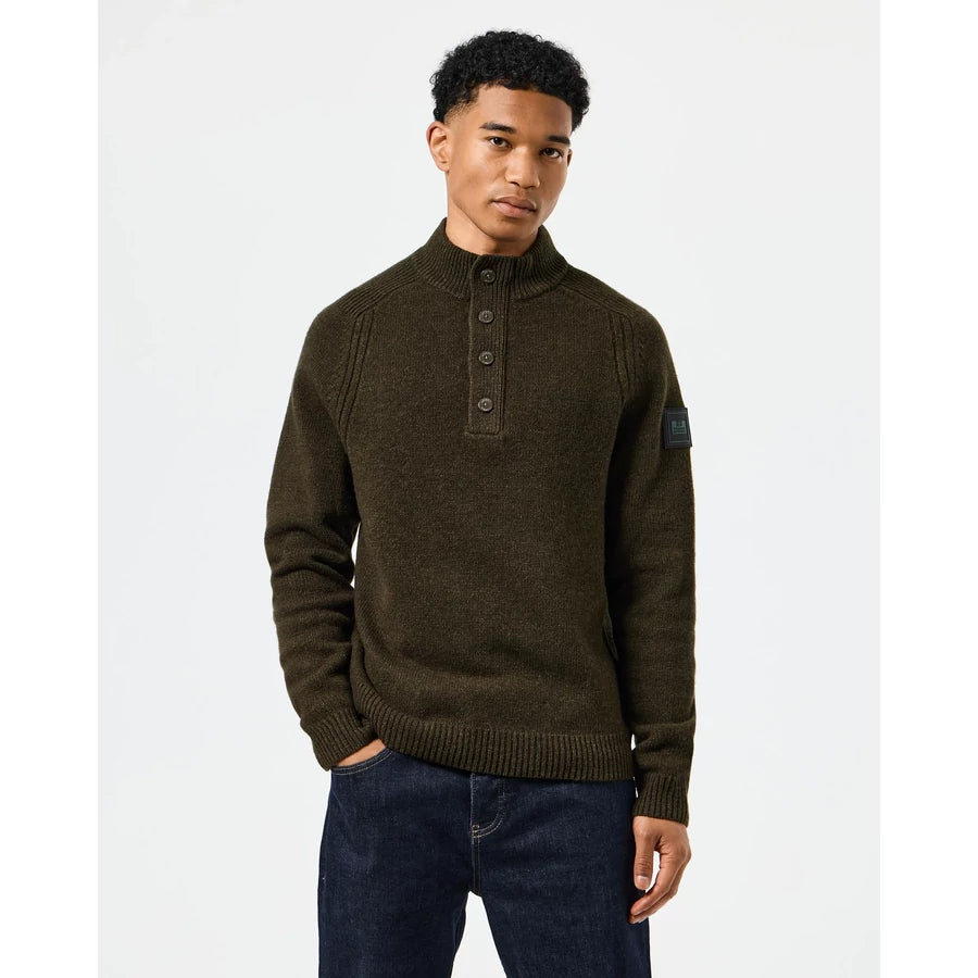 Castillos Knitted Wool Quarter Neck Sweater - castle green