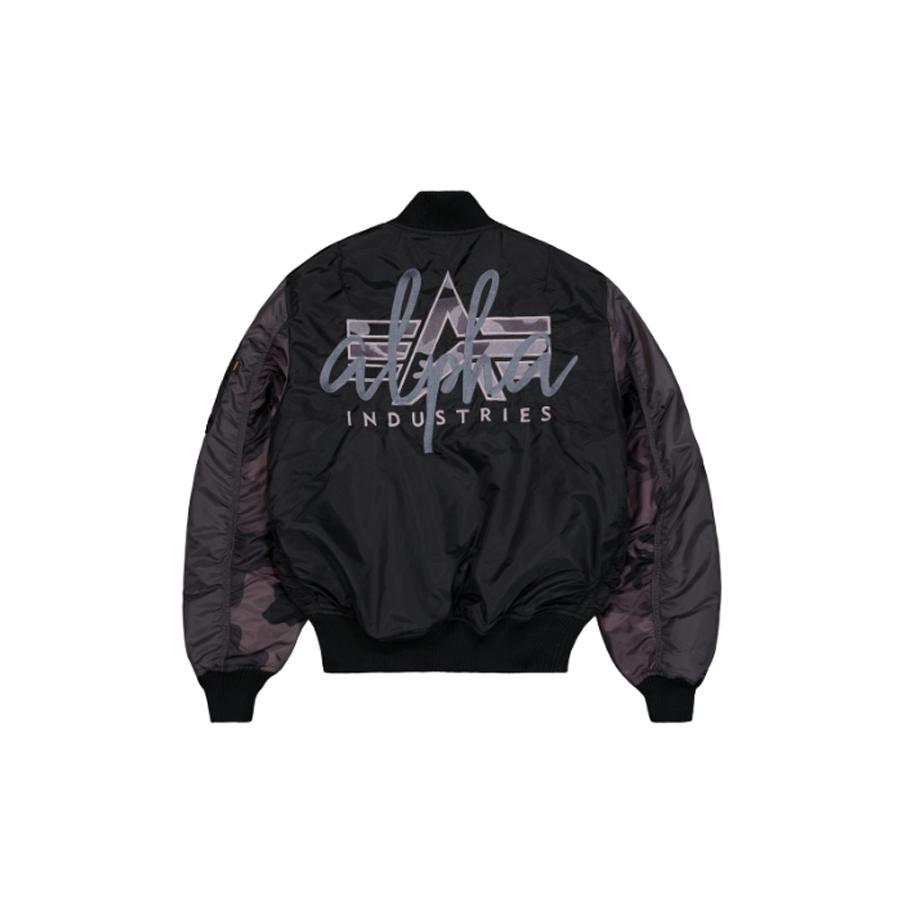 MA-1 Camo Back Embroidery Bomber Jacket - black