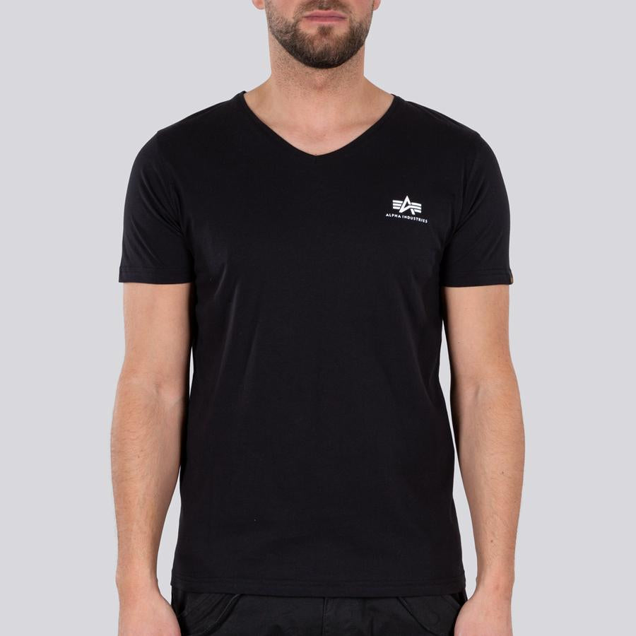 Basic V Neck T Small Logo - black