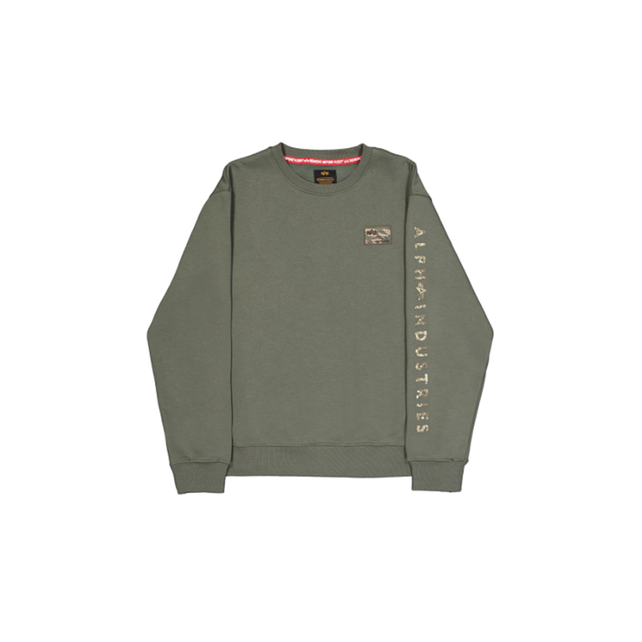Camo Sleeve Crewneck - dark olive