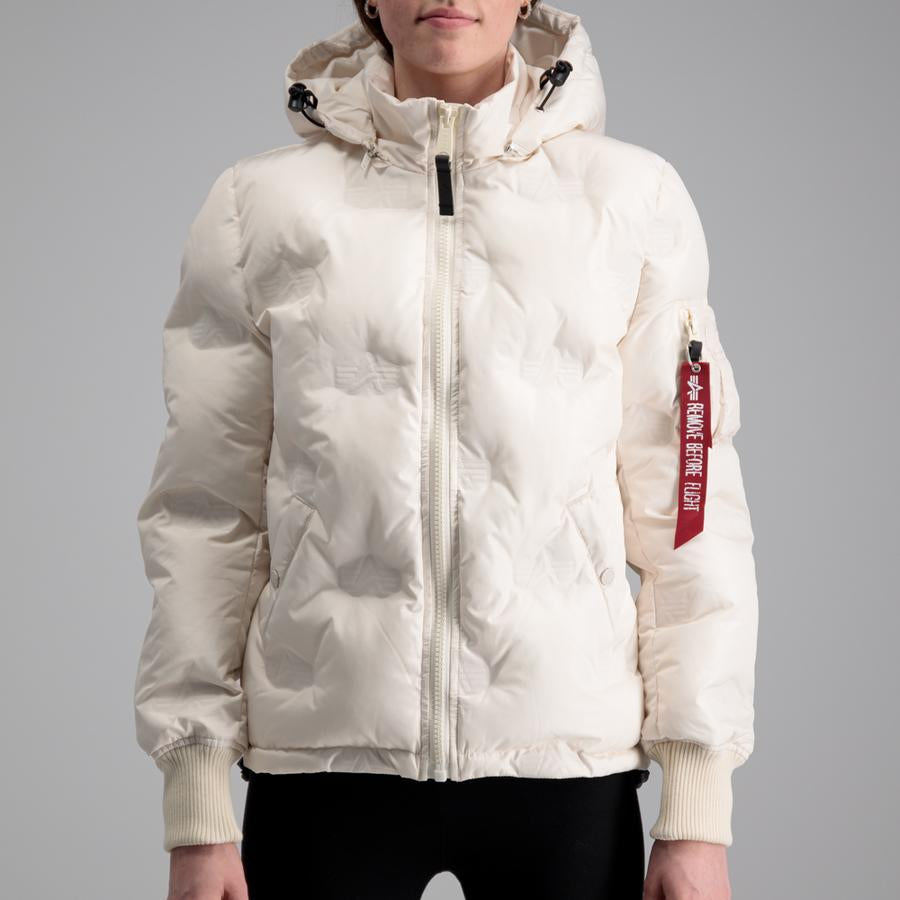 Hooded Logo Puffer Woman - jet stream white