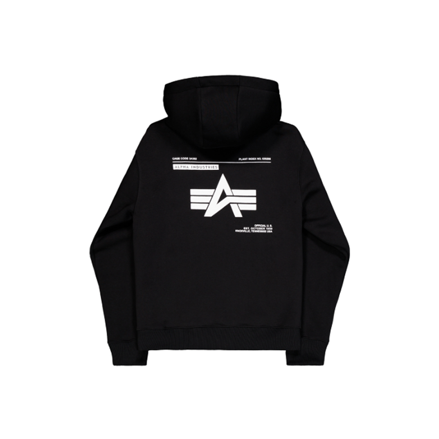 Label Zip Back Print Hoodie - black