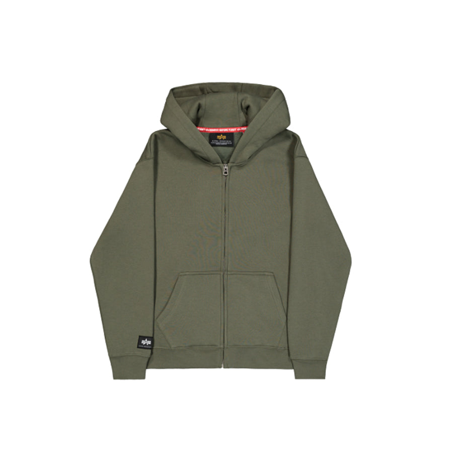 Label Zip Back Print Hoodie - dark olive