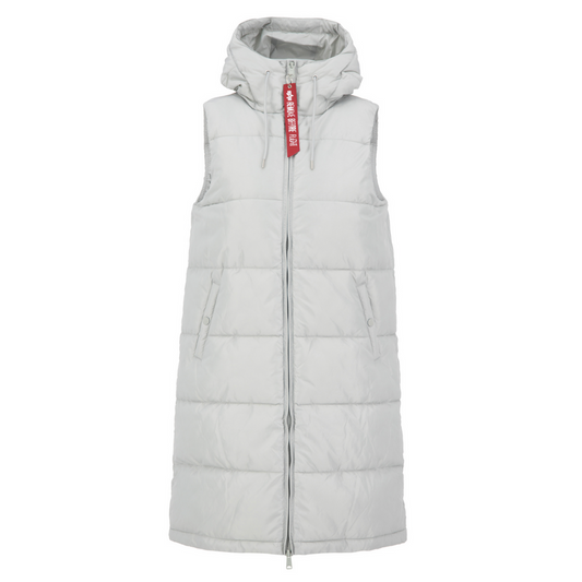 Long Puffer Vest Woman - pastel grey