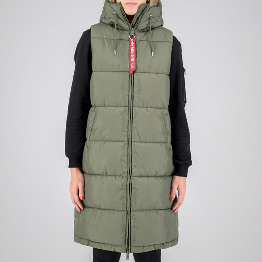 Long Puffer Vest Woman - sage green