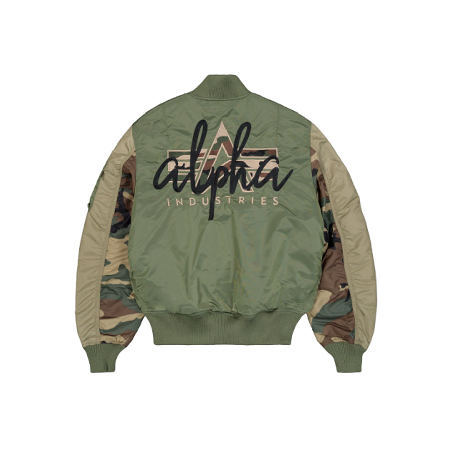 MA-1 Camo Back Embroidery Bomber Jacket - sage green