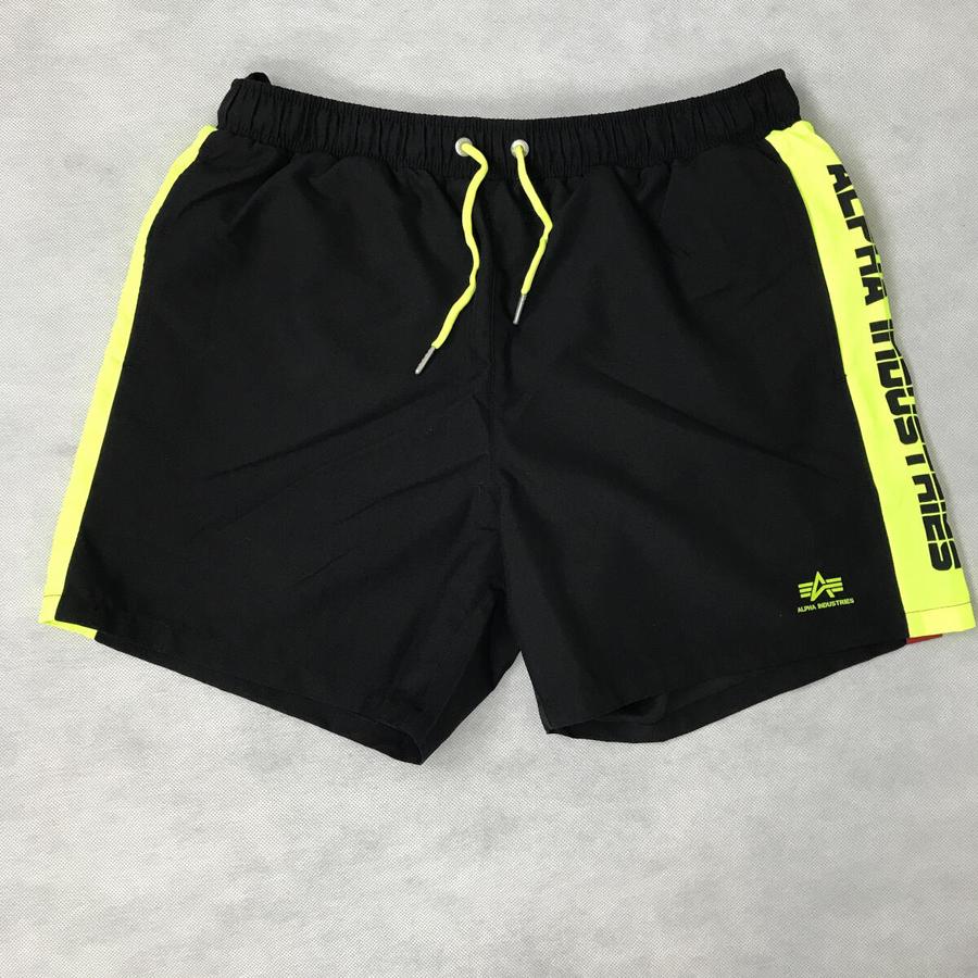 Printed Stripe Swim Short - black