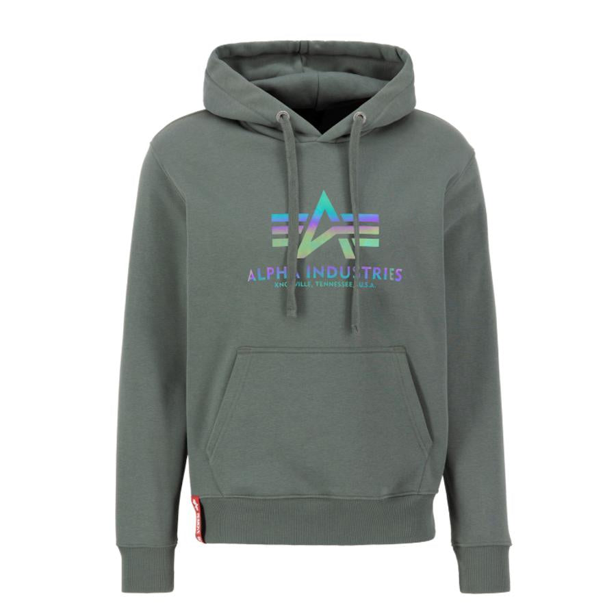 Basic Hoody Rainbow Reflective Print - vintage green