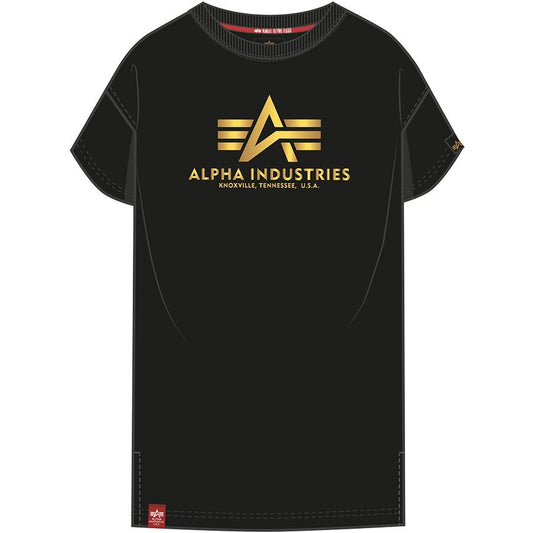 Basic T Long Foil Print Woman - black/yellow gold