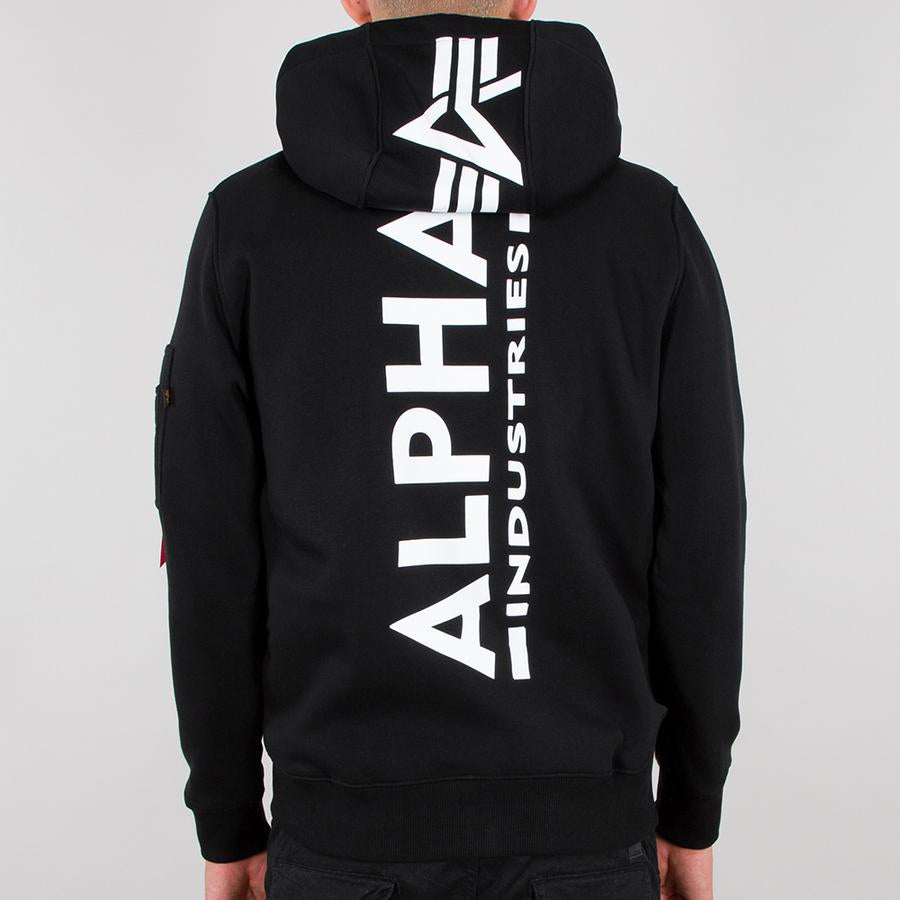 Back Print Zip Hoody - black