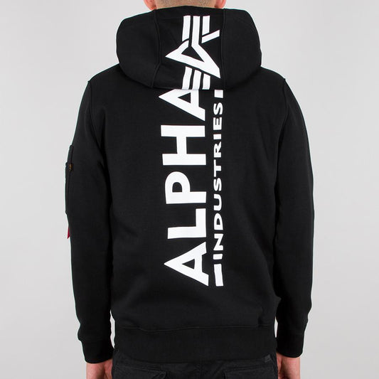 Back Print Zip Hoody - black