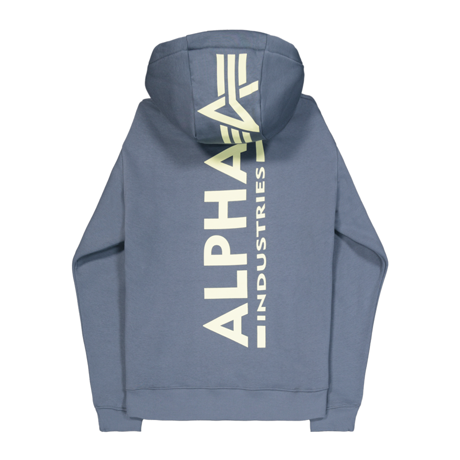 Back Print Zip Hoody - denim blue