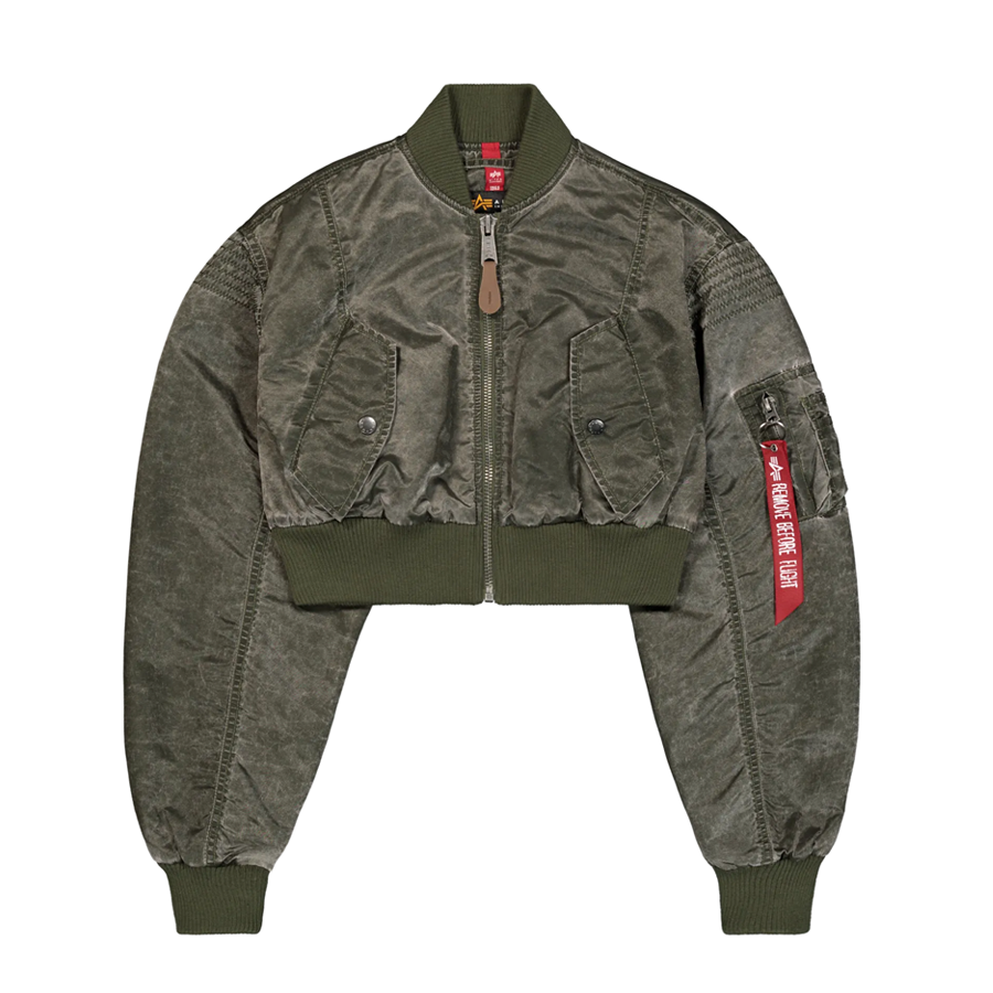MA-1 Vintage Cropped Light Bomber Jacket Women - dark olive