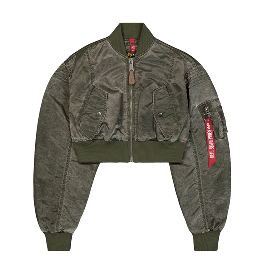 MA-1 Vintage Cropped Light Bomber Jacket Women - dark olive
