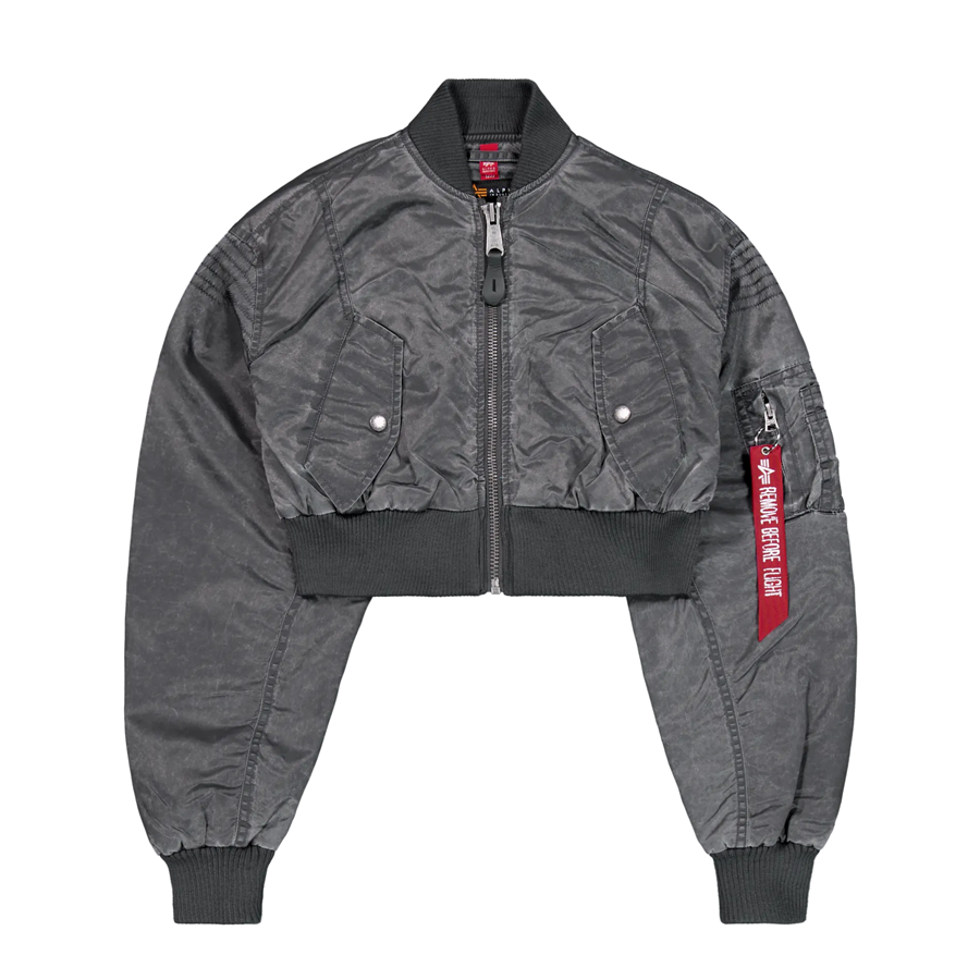MA-1 Vintage Cropped Light Bomber Jacket Women - vingate grey