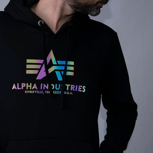 Basic Hoody Rainbow Reflective Print - black