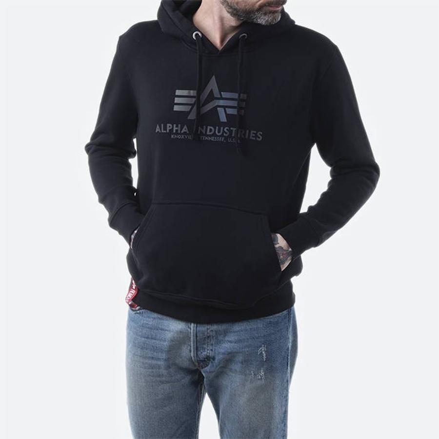 Basic Hoody Rainbow Reflective Print - black