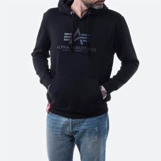 Basic Hoody Rainbow Reflective Print - black