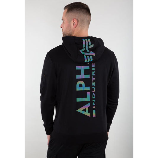 Back Print Hoody Rainbow Reflective Print - black