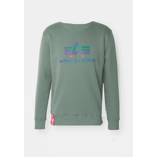 Basic Sweater Rainbow Reflective Print - vintage green