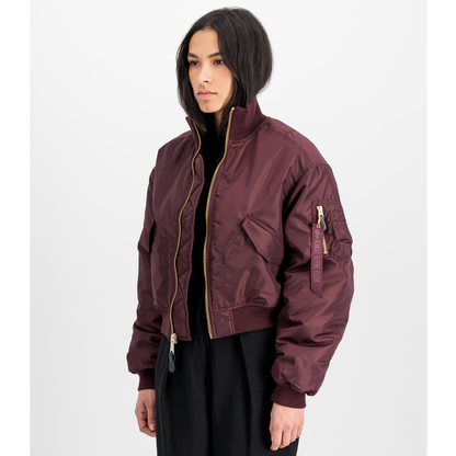 MA-1 Cropped Bomber Jacket Women - dark cherry