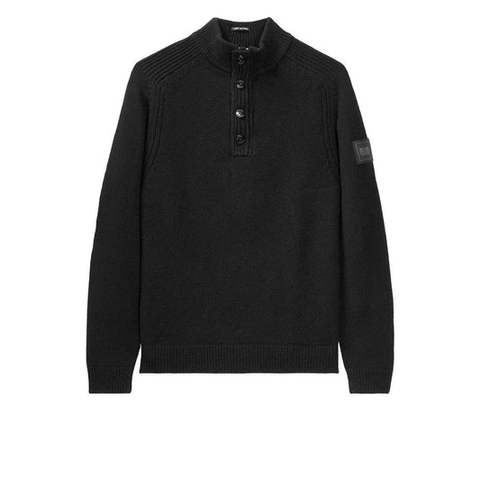 Castillos Knitted Wool Quarter Neck Sweater - black
