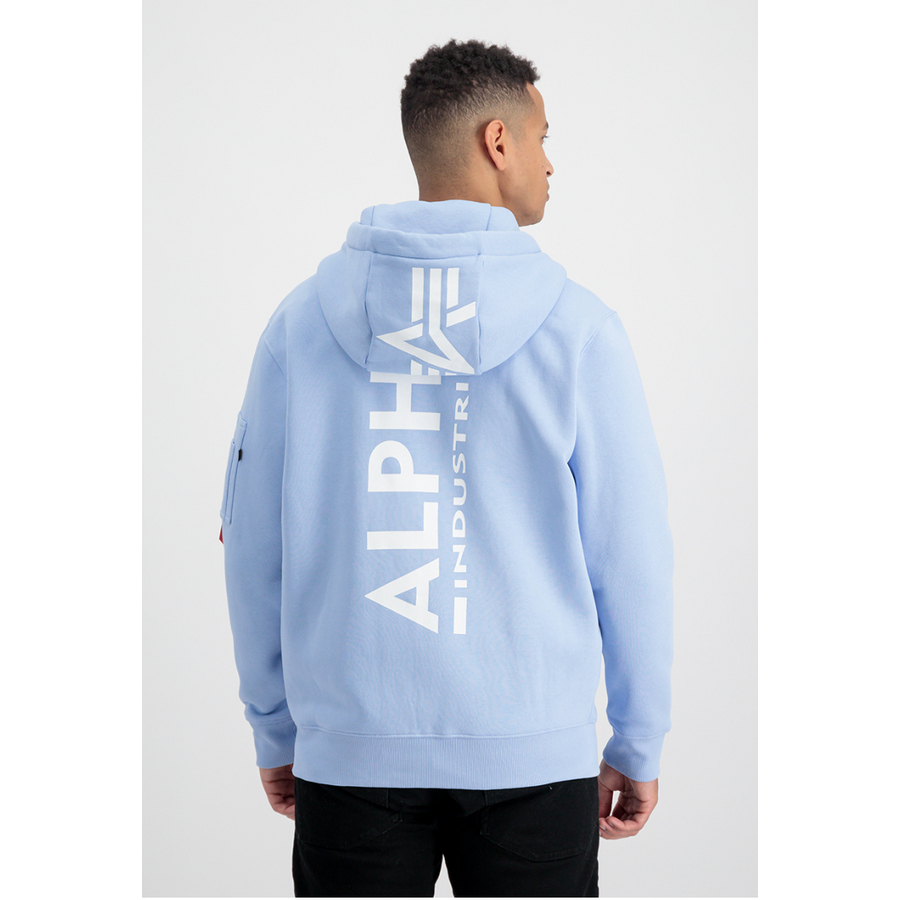 Back Print Zip Hoody - light blue