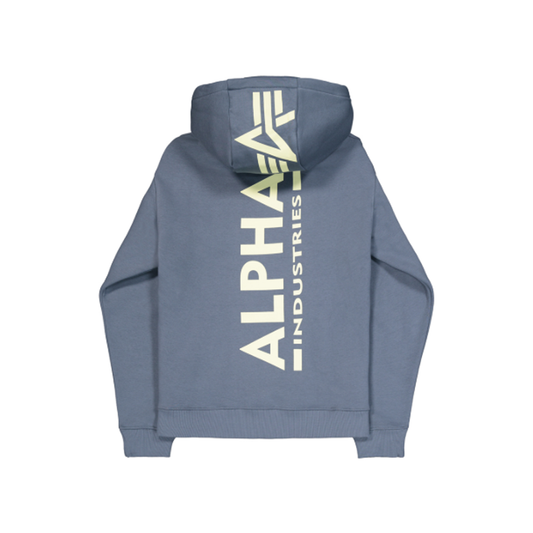 Back Print Zip Hoody - denim blue