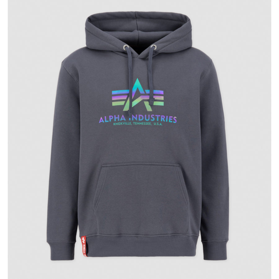 Basic Hoody Rainbow Reflective Print - greyblack