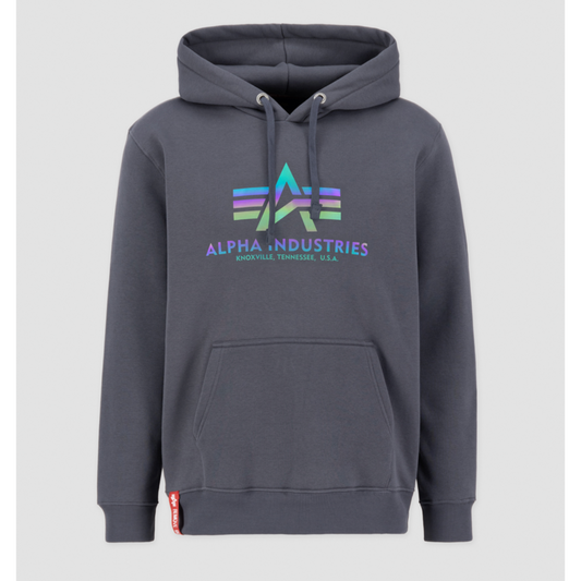 Basic Hoody Rainbow Reflective Print - greyblack
