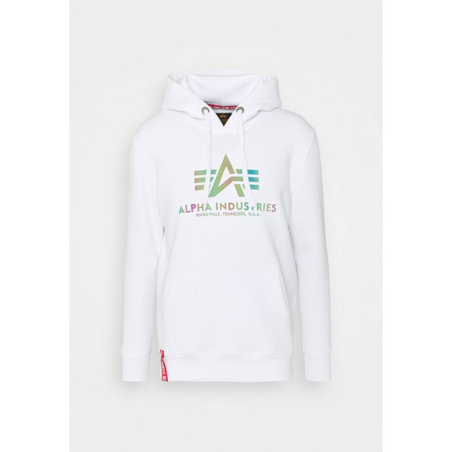 Basic Hoody Rainbow Reflective Print - white