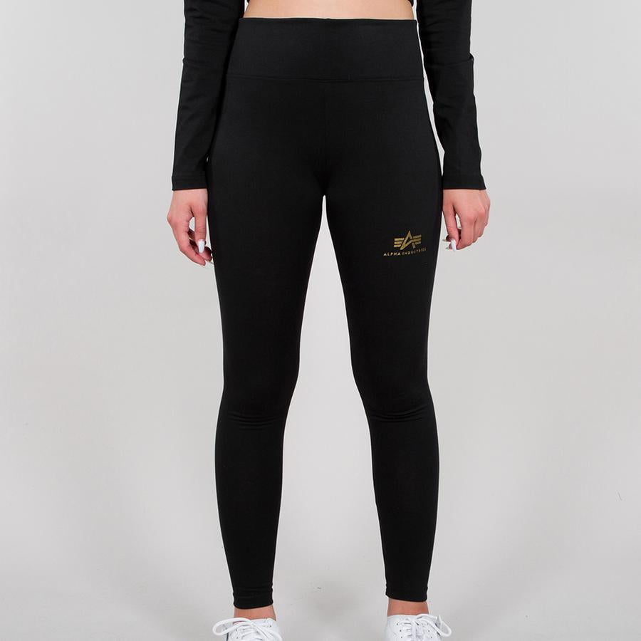 Basic Leggings SL Foil Print Woman - black/yellow gold