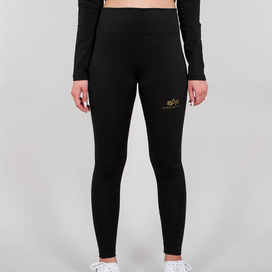 Basic Leggings SL Foil Print Woman - black/yellow gold