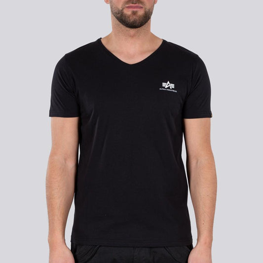 Basic V Neck T Small Logo - black