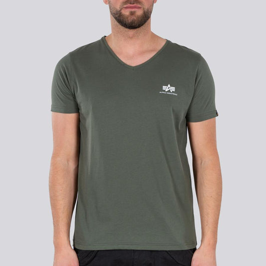 Basic V Neck T Small Logo - dark olive