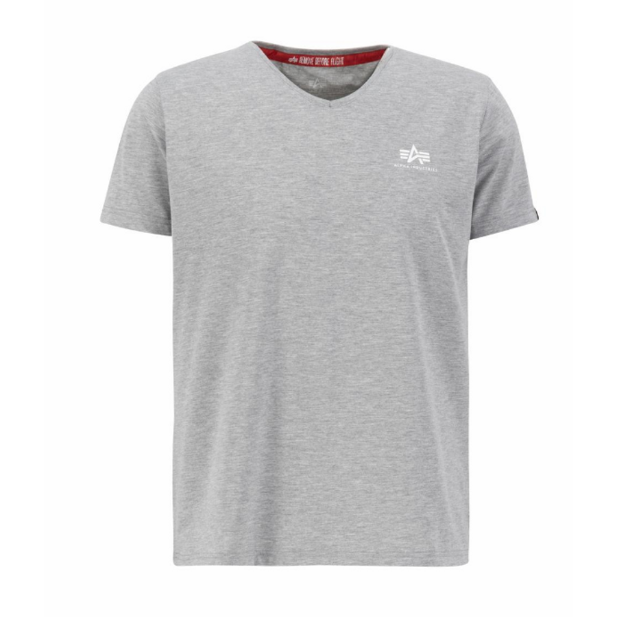 Basic V Neck T Small Logo - greyheather