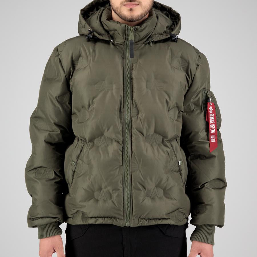 Hooded Logo Puffer - dark olive