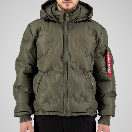 Hooded Logo Puffer - dark olive