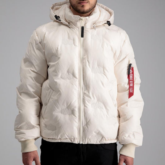 Hooded Logo Puffer - jet stream white