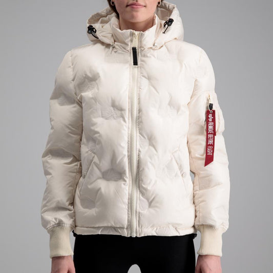Hooded Logo Puffer Woman - jet stream white
